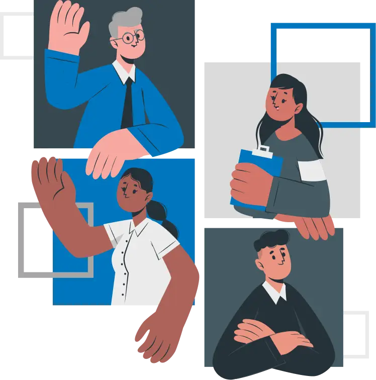 the image is flat artwork of four business professional characters