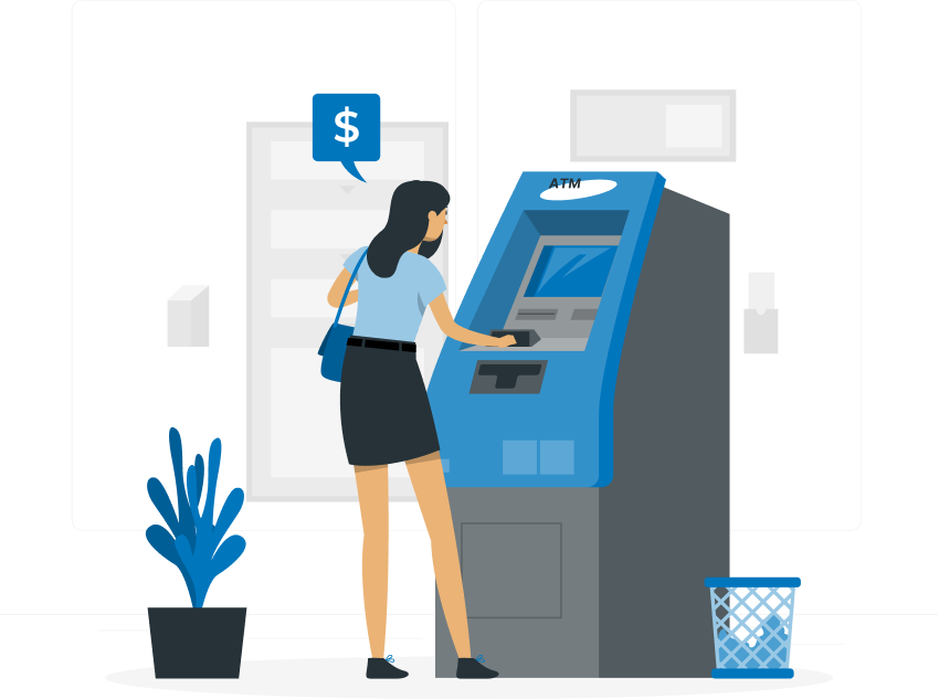 flat art image of a woman using an ATM