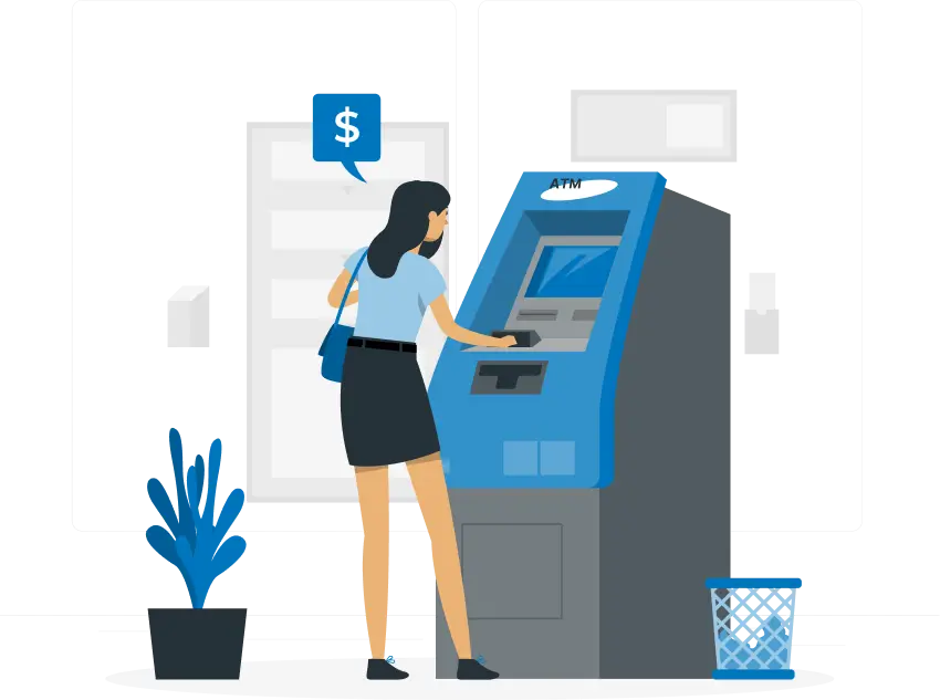 flat art image of a woman using an ATM