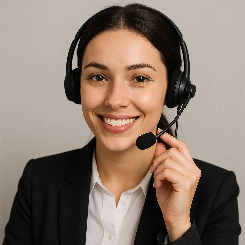female remote teller wearing a headset